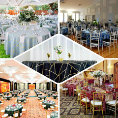 Polyester 120" Round Tablecloth Red with Gold Foil Geometric Pattern Wrinkle-Resistant Seamless Table Cover