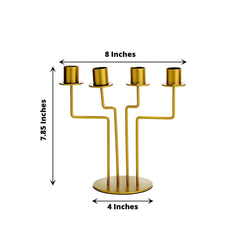 2-Pack Geometric Taper Candelabra 4 Arm Design Gold Metal Decorative Centerpiece - Perfect for Events 8"