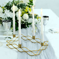 Rectangular Taper Wreath Candelabra 4 Arm Gold Metal Candle Holder Centerpiece - Stylish Wedding Decor 12"x8"