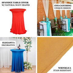 Spandex 30" Round Cocktail Table Cover Skirt Gold With Natural Wavy Drapes