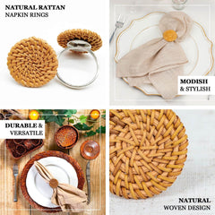 4 Pack 2" Natural Rustic Style Jute Rattan Metal Napkin Rings, Handmade Boho Chic Woven Serviette Buckle Holders