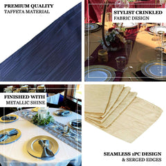 Taffeta 12"x108" Table Runner Navy Blue - Accordion Crinkle Design