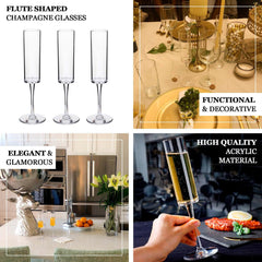 6-Pack Plastic Wine Mimosa Goblets Transparent Blush Cylindrical Shape - Reusable Champagne Flute Glasses 9.5" Tall 6oz