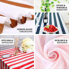 Satin 90"x132" Rectangle Tablecloth Red/White - Stripe Design with Seamless Silky Smooth Finish Table Cover