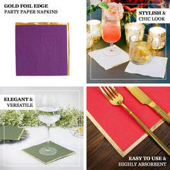 50-Pack Paper Beverage Napkins with Gold Foil Edge Natural - Disposable 2 Ply Cocktail Napkins for Events 6.5"x6.5"