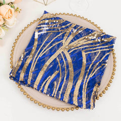 Sequin Mesh 20"x20" Napkin Royal Blue Gold - Wave Embroidered Reusable Napkin