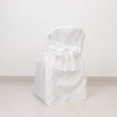 10-Pack Polyester Slip-On Folding Chair Covers with Attached Sashes – White Durable Reusable Covers for Wedding & Event Decor