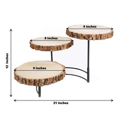 3-Tier Wooden Cheese Board Stand Half Moon Wood Slice Design - Rustic Cupcake Centerpiece 12" Tall