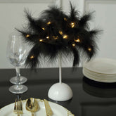 Table Lamp Feather Design Black LED Battery Operated - Cordless Wedding Centerpiece 15"