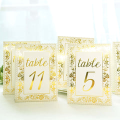 25-Pack Paper Wedding Table Numbers 1-25 White/Metallic Gold French Toile Design with Glam Gold Foil Numbers 7"