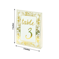 25-Pack Paper Wedding Table Numbers 1-25 White/Metallic Gold French Toile Design with Glam Gold Foil Numbers 7"
