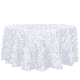 Taffeta 120" Round Tablecloth White | 3D Leaf Petal Design Seamless Table Cover for Chic Wedding & Event Decor