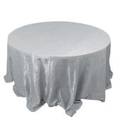 Taffeta 132" Round Tablecloth Silver - Seamless Accordion Crinkle Table Cover