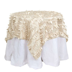 Taffeta 54"x54" Table Overlay Square Tablecloth Beige 3D Leaf Petal Table Cover