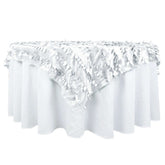 Taffeta 72"x72" Table Overlay Square Tablecloth White 3D Leaf Petal Design for Stylish Celebrations