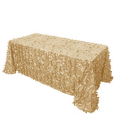 Taffeta 90"x132" Rectangle Tablecloth Champagne | 3D Leaf Petal Design Seamless Table Cover