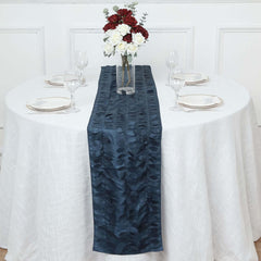 Taffeta Fabric 12"x108" Table Runner Navy Blue - 3D Leaf Petal Design