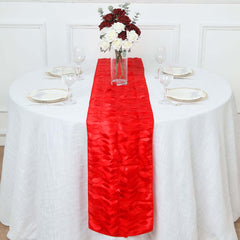 Taffeta Fabric 12"x108" Table Runner Red - 3D Leaf Petal Design