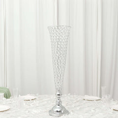 2-Pack Crystal Beaded Trumpet Vase Set Silver - Table Centerpiece for Weddings and Events 32"