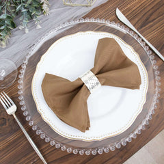 5 Pack Polyester 17"x17" Napkins Taupe - Durable & Wrinkle Resistant Dinner Napkins
