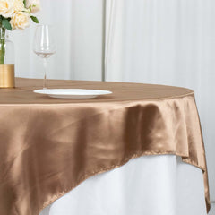 Satin 72"x72" Table Overlay Square Tablecloth Taupe - Smooth Finish Table Cover