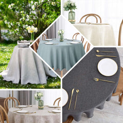 Faux Linen 120" Round Tablecloth Taupe - Slubby Texture Wrinkle-Resistant Seamless Table Cover