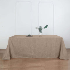 Faux Linen 90"x156" Rectangular Tablecloth Taupe - Slubby Texture Wrinkle-Resistant Seamless Table Cover