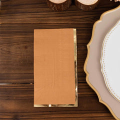 50-Pack Paper Dinner Napkins Terracotta with Gold Foil Edge 2 Ply - Stylish Disposable Napkins