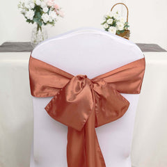 5 Pack Satin Chair Sashes Terracotta (Rust) - Durable Chair Bows with Shiny Finish 6"x106"