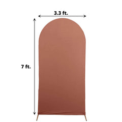 7ft Matte Terracotta (Rust) Spandex Fitted Chiara Backdrop Stand Cover For Round Top Wedding Arch