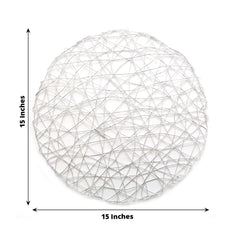 6-Pack Table Placemats Woven Fiber Design Silver Round - Disposable Mats for Dining and Events 15"