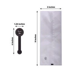 50 Pack Clear Black Dotted Plastic Goodie Gift Bags with "Thank You" Paper Stickers, Rectangular Party Favor Candy Treat Bags - 3"x9"
