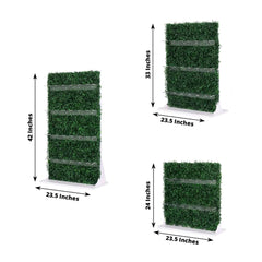 Set of 3 Champagne Wall Glass Holder Green - Tiered Faux Boxwood Stemware Rack Cocktail Display Drink Organizer for Classy Events & Banquets 24", 33", 42"