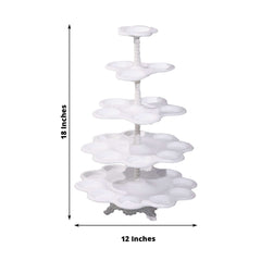 5-Tier Plastic Cupcake Holder Stand White - Dessert Tower with Scalloped Edge Design Versatile Display for Sweet Treats 18"