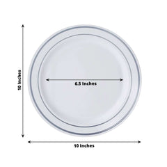 10-Pack Plastic Dinner Plates White with Très Chic Silver Rim - Perfect Disposable Party Plates 10"