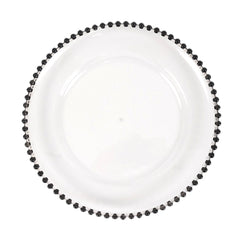 6-Pack Acrylic Round Charger Plates 13" in Clear with Black Beaded Rim, Decorative Dinner Party Charger Tableware