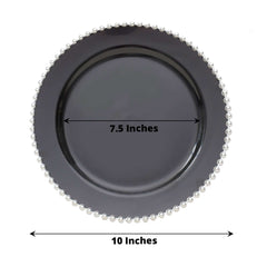 10-Pack Plastic 10" Round Dinner Plates in Black with Silver Beaded Rim - Disposable Party Plates for Banquets & Festive Occasions