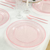 10-Pack Economy Round Plastic Charger Plates 13" in Transparent Blush with Beaded Rim, Stylish Dinner Party Serving Plates
