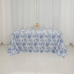 Polyester 90"x132" Rectangle Tablecloth White - Seamless Blue French Toile Pattern for Upscale Events