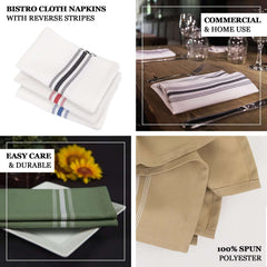 10 Pack Premium Spun Polyester 18"x22" Napkins White/Black Bistro Style - Highly Absorbent Cotton-Like Feel Cloth Napkins for Everyday Dining or Celebrations