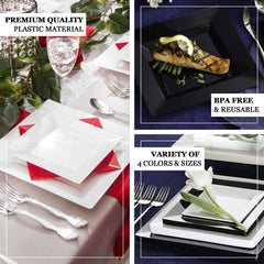 10-Pack Dessert Plates Square Design with Wide Rim Glossy Clear - Plastic Disposable Plates for Events 6"