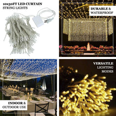 10ftx30ft LED Curtain String Lights, 8 Modes Warm White 900 LED Plug-in Waterproof Fairy Lights for Indoor Outdoor Backdrop
