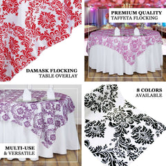 Flocking 90"x90" Table Overlay Square Tablecloth Black - Damask Design for Sophisticated Occasions