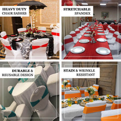 5 Pack Stretch Spandex Chair Sashes Silver - Fitted Finish Two Ply Heavy Duty Chair Bands 5"x12"