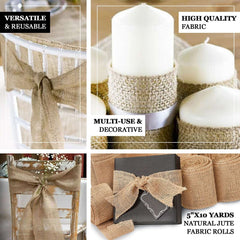 5"x10 Yards Natural Burlap Fabric Roll, Jute DIY Craft Fabric Bolt