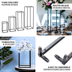 2-Pack Wedding Flower Stand Matte Black Metal Geometric Column Frame Rectangular - Versatile Floral Pedestal for Sophisticated Arrangements 12"