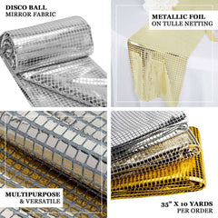 35"x10 Yards Silver Metallic Foil Disco Ball Mirror Fabric By The Bolt, DIY Craft Fabric Roll