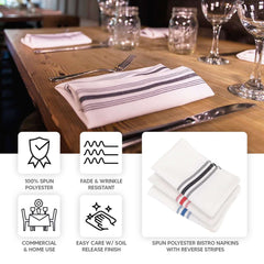 10 Pack Premium Spun Polyester 18"x22" Napkins White/Gray Bistro Style - Highly Absorbent Cotton-Like Feel Cloth Napkins