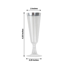 12-Pack Plastic Champagne Flutes Clear with Silver Rim - Stylish Disposable Cocktail Glasses for Parties 5oz 6"