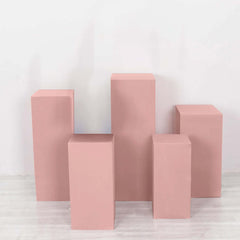 Set of 5 Dusty Rose Spandex Rectangle Pedestal Stand Covers, Stretchable Pillar Prop Covers - 160 GSM